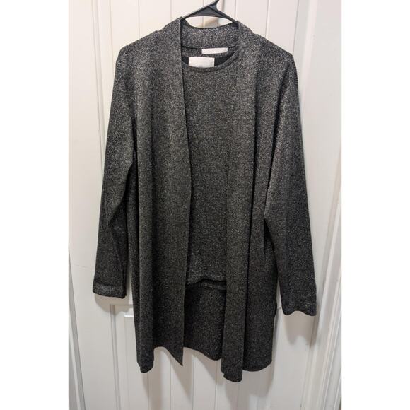 VTG Susan Graver Cardigan Tank 2 Piece Black Mettalic Formal Size L Business - Picture 1 of 10